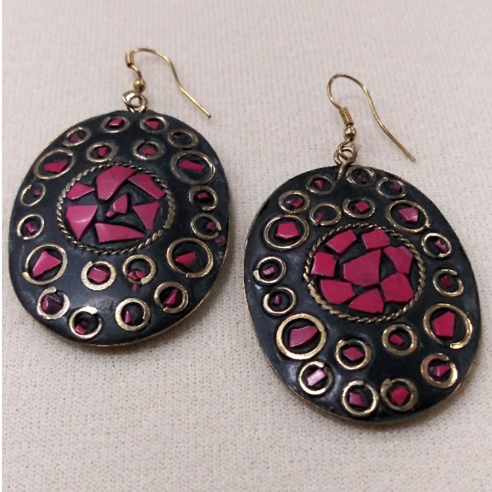 Brass Hand-Painted Earrings
